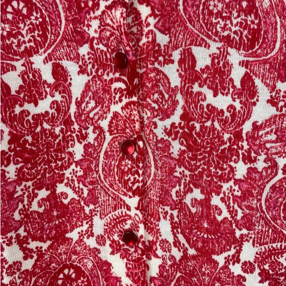 Talbots Merino Wool Button Front Cardigan Sweater Medallion Floral Red Sz MP - Picture 8 of 11